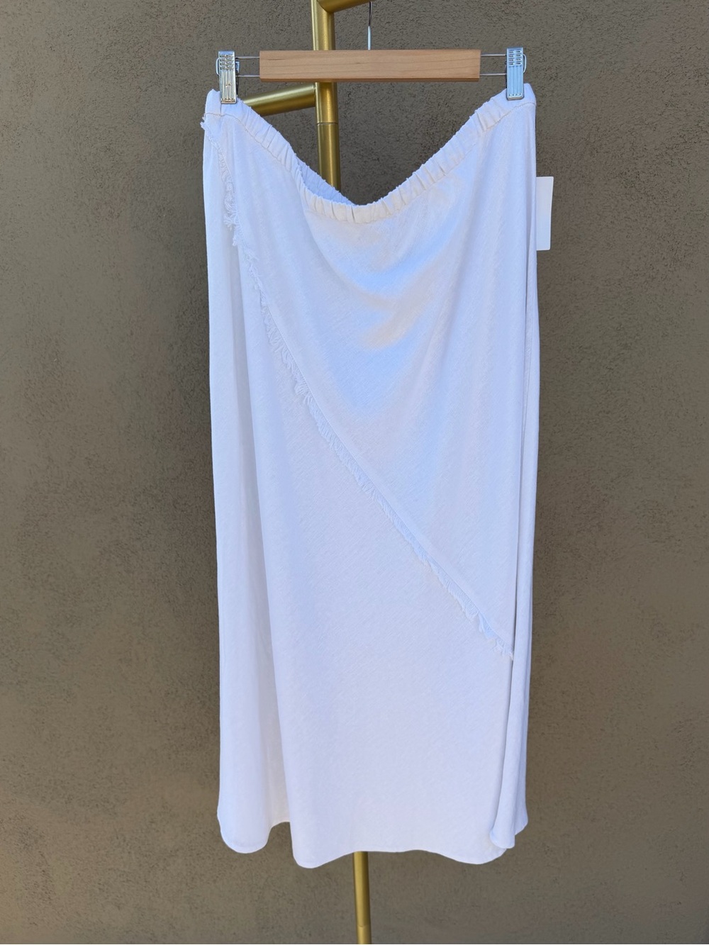 DKNY White Linen Blend Fringe Midi Skirt XL NWT Cottagecore Coquette Coastal